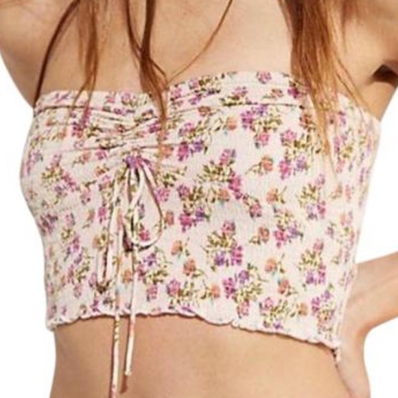 Free People Maia Petal Meadow Ruched Top with removable adjustable straps Sz L - Picture 15 of 15